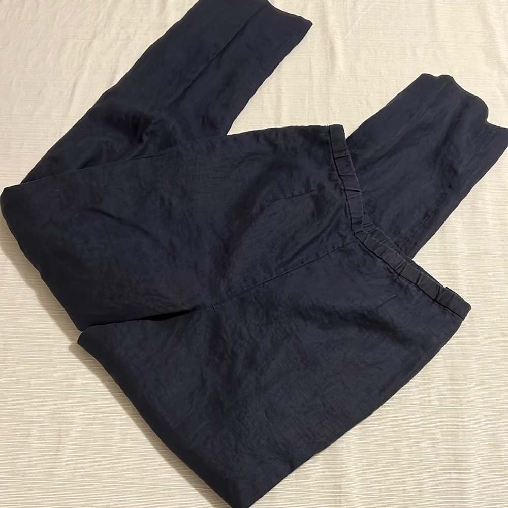 Pendleton Womens Navy Blue 100% Linen Trousers Straight Leg Elastic Waist Size 8